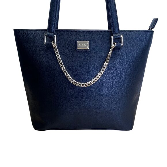 Calvin Klein Black Faux Leather With Gold Chain Detail & Dual Straps Tote Bag - Picture 1 of 14